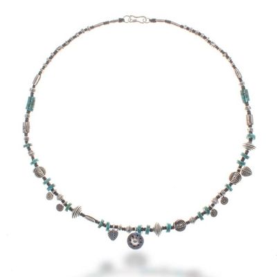 Alternate image for Hill Tribe Silver Reconstituted Turquoise Charm Necklace Spiral Serenity