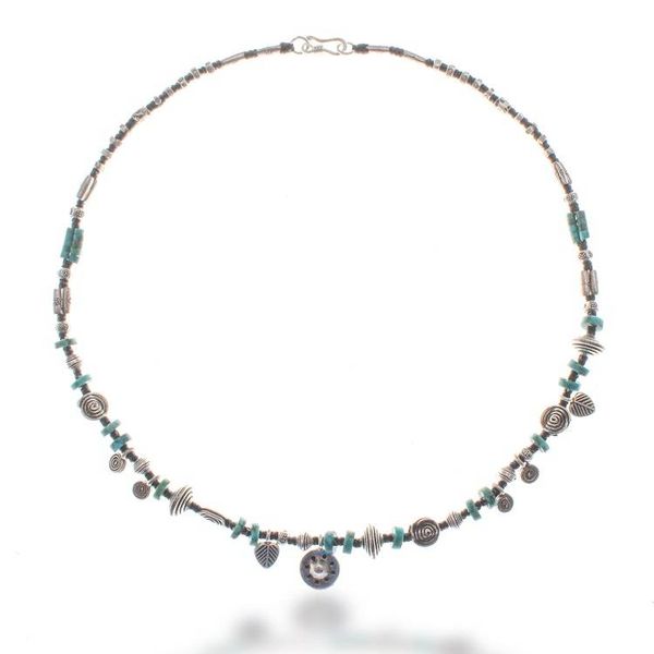 Alternate image for Hill Tribe Silver Reconstituted Turquoise Charm Necklace Spiral Serenity