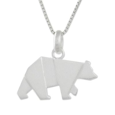 Alternate image for Bear Pendant Necklace in Sterling Silver Origami Bear