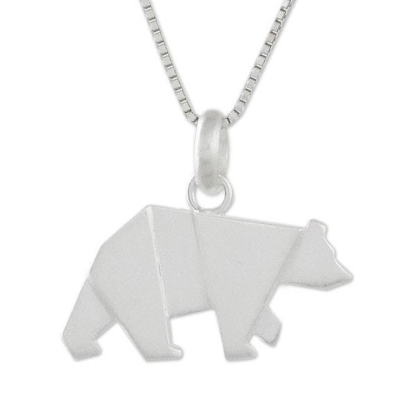 Alternate image for Bear Pendant Necklace in Sterling Silver Origami Bear