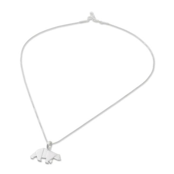 Alternate image for Bear Pendant Necklace in Sterling Silver Origami Bear