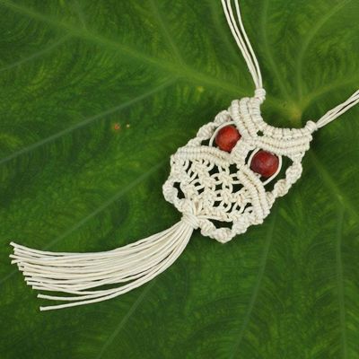 Alternate image for Handcrafted Thai Macrame Bird necklace White Owl