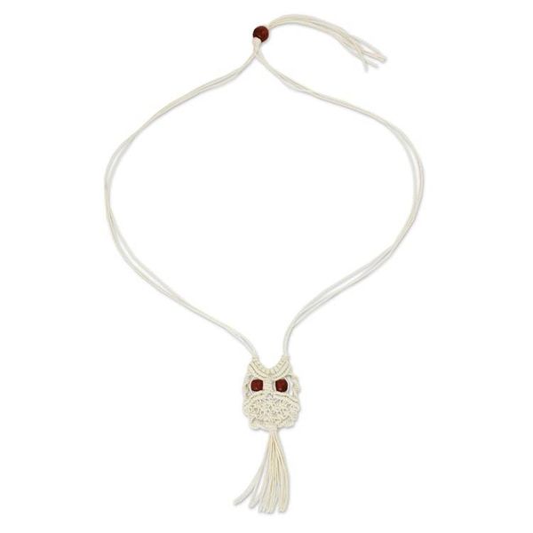 Alternate image for Handcrafted Thai Macrame Bird necklace White Owl
