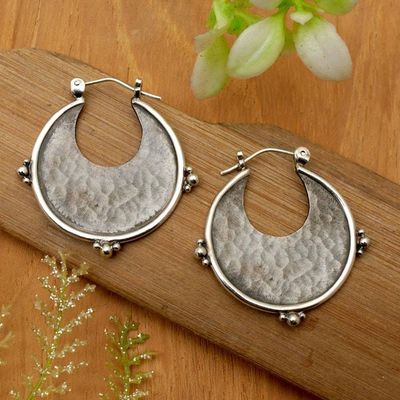 Primary image for Modern Hammered-Finished Copper and Silver Hoop Earrings Caretaker of Elegance