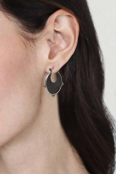 Alternate image for Modern Hammered-Finished Copper and Silver Hoop Earrings Caretaker of Elegance