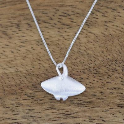 Alternate image for Sterling Silver Stingray Pendant Necklace from Thailand Glimmering Stingray