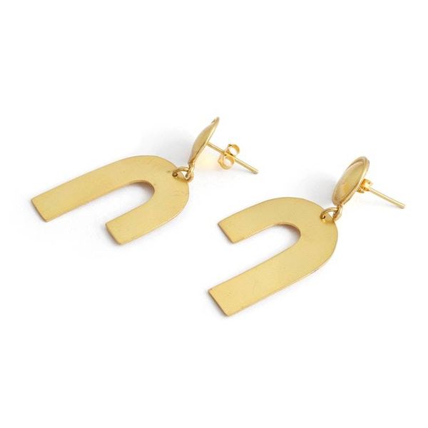 Alternate image for Modern Asymmetrical 18k Gold-Plated Brass Dangle Earrings Contemporary Radiance