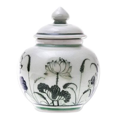 Alternate image for Lotus-Themed Celadon Ceramic Vase from Thailand Regal Lotus