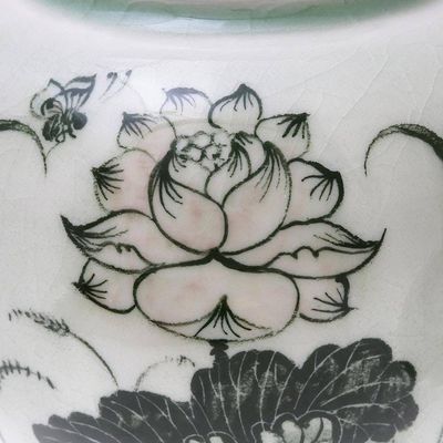 Alternate image for Lotus-Themed Celadon Ceramic Vase from Thailand Regal Lotus
