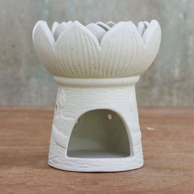 Alternate image for Ceramic Natural White Lotus Flower Oil Warmer Fragrant Lotus in White