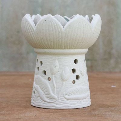 Alternate image for Ceramic Natural White Lotus Flower Oil Warmer Fragrant Lotus in White