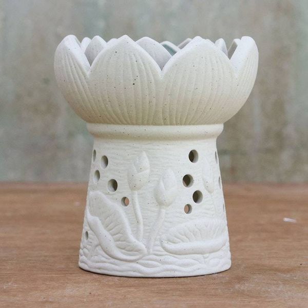 Alternate image for Ceramic Natural White Lotus Flower Oil Warmer Fragrant Lotus in White