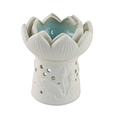 Alternate image for Ceramic Natural White Lotus Flower Oil Warmer Fragrant Lotus in White