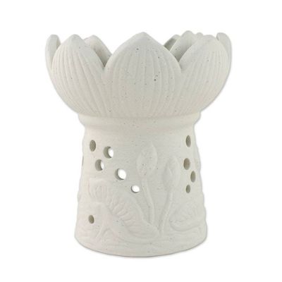 Alternate image for Ceramic Natural White Lotus Flower Oil Warmer Fragrant Lotus in White