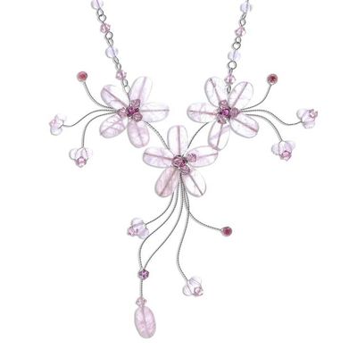 Alternate image for Handcrafted Floral Beaded Rose Quartz Necklace Floral Cascade