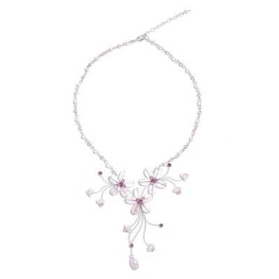 Alternate image for Handcrafted Floral Beaded Rose Quartz Necklace Floral Cascade