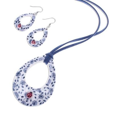 Alternate image for Floral Ladybug Ceramic Jewelry Set from Thailand Cute Ladybug