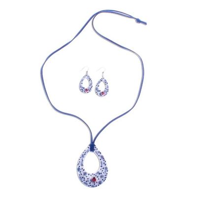 Alternate image for Floral Ladybug Ceramic Jewelry Set from Thailand Cute Ladybug