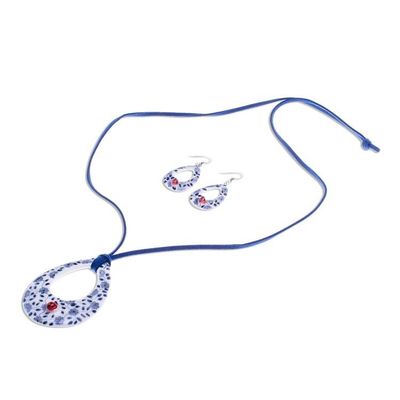 Alternate image for Floral Ladybug Ceramic Jewelry Set from Thailand Cute Ladybug