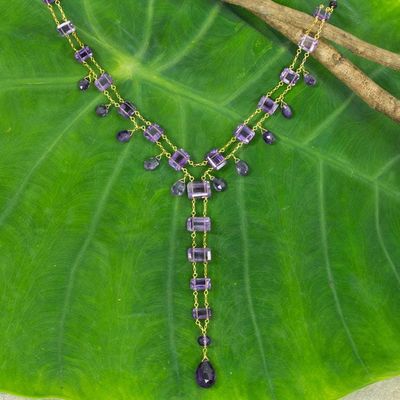 Alternate image for Amethyst and Gold Plated Silver Y-Necklace from Thailand Purple Princess