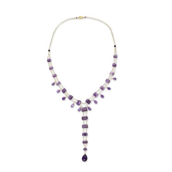 Alternate image for Amethyst and Gold Plated Silver Y-Necklace from Thailand Purple Princess