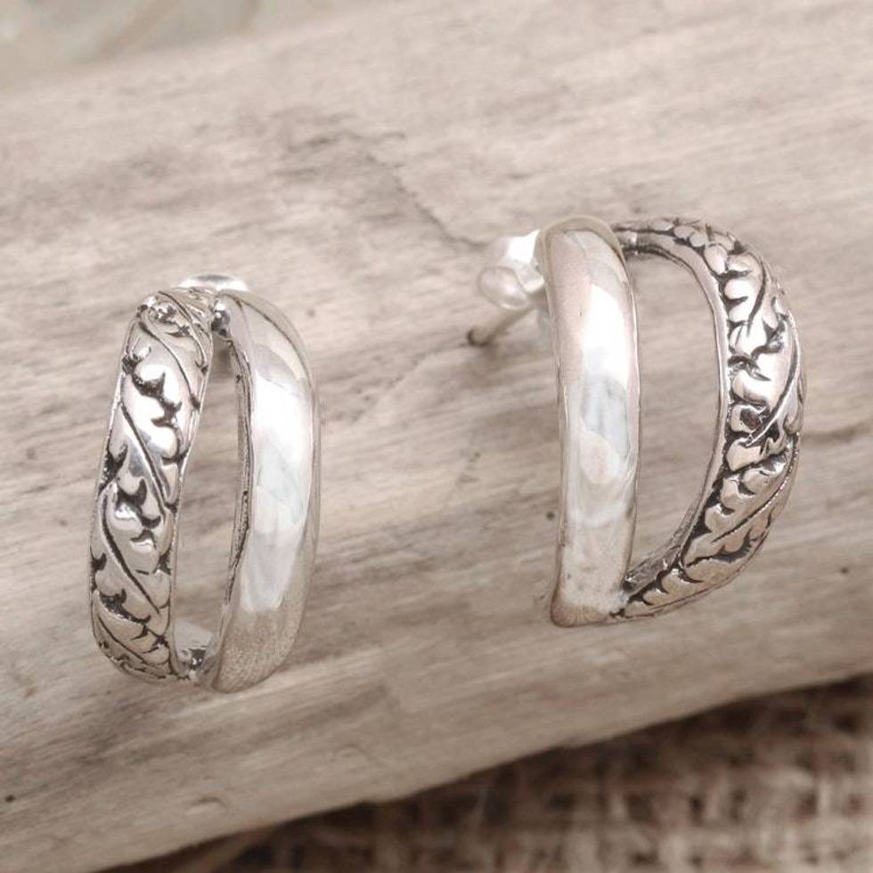 Sterling Silver Leaf-Motif Drop Earrings 'Leaf Curl'