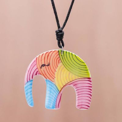 Primary image for Colorful Elephant Ceramic Pendant Necklace from Thailand Rainbow Elephant