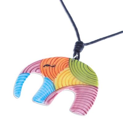Alternate image for Colorful Elephant Ceramic Pendant Necklace from Thailand Rainbow Elephant