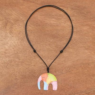 Alternate image for Colorful Elephant Ceramic Pendant Necklace from Thailand Rainbow Elephant