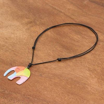 Alternate image for Colorful Elephant Ceramic Pendant Necklace from Thailand Rainbow Elephant