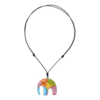 Alternate image for Colorful Elephant Ceramic Pendant Necklace from Thailand Rainbow Elephant