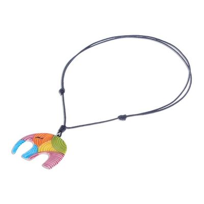 Alternate image for Colorful Elephant Ceramic Pendant Necklace from Thailand Rainbow Elephant