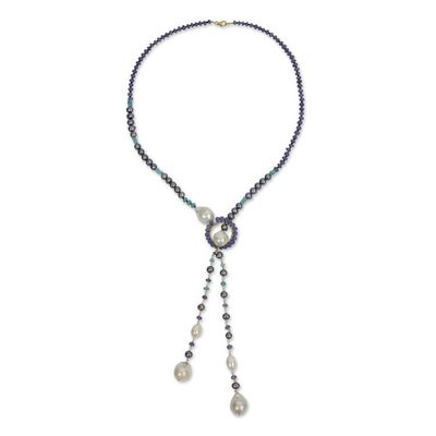 Alternate image for Multi Gemstone and Pearl Lariat Necklace from Thailand Treasures So Sweet