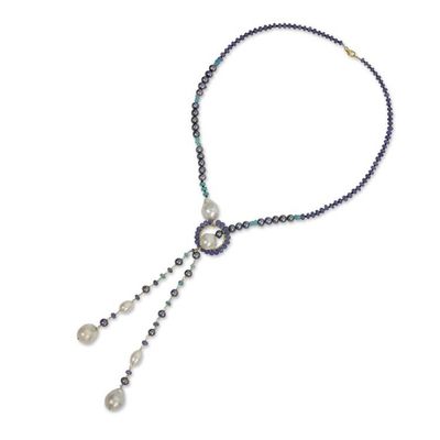 Alternate image for Multi Gemstone and Pearl Lariat Necklace from Thailand Treasures So Sweet