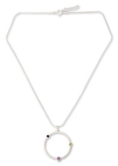 Alternate image for Amethyst and Garnet Silver Pendant Necklace Spring Color