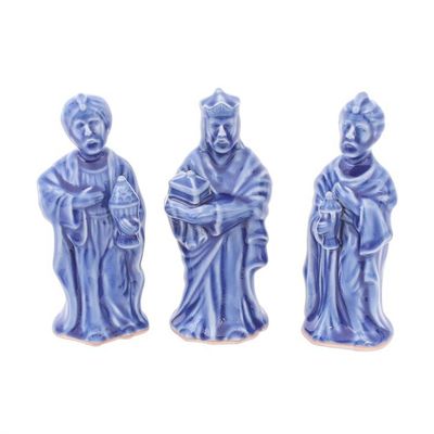 Alternate image for Blue Celadon Ceramic 10-Piece Nativity Scene Holy Night in Blue