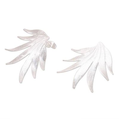 Alternate image for Hand Crafted Sterling Silver Drop Earrings Snow Grass