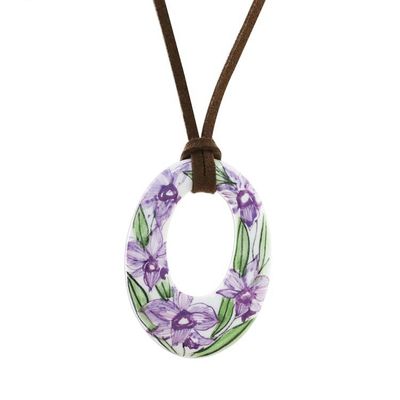 Alternate image for Ceramic Thai Handmade Lilac Floral Pendant Necklace Lush Lilac