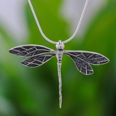 Primary image for Dragonfly Sterling Silver Pendant Necklace from Thailand Brave Dragonfly