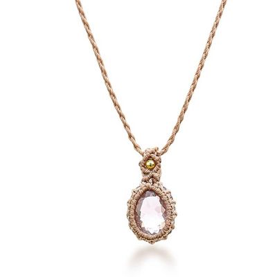 Alternate image for 5.5-Carat Amethyst Macrame Pendant Necklace with Brass Bead Subtle Purple