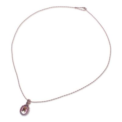 Alternate image for 5.5-Carat Amethyst Macrame Pendant Necklace with Brass Bead Subtle Purple