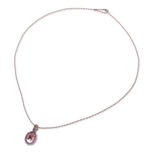Alternate image for 5.5-Carat Amethyst Macrame Pendant Necklace with Brass Bead Subtle Purple