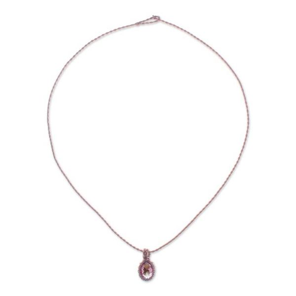 Alternate image for 5.5-Carat Amethyst Macrame Pendant Necklace with Brass Bead Subtle Purple