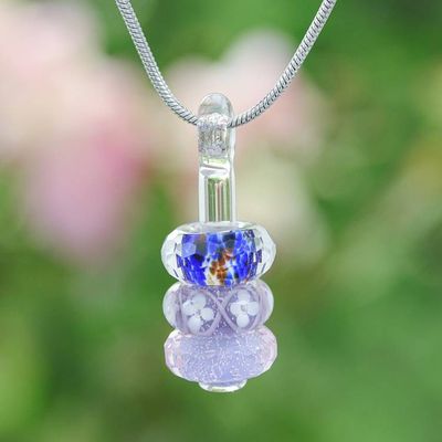 Primary image for Floral Purple and Blue Glass Beaded Pendant Necklace Enchanted Amulets