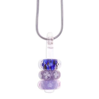 Alternate image for Floral Purple and Blue Glass Beaded Pendant Necklace Enchanted Amulets