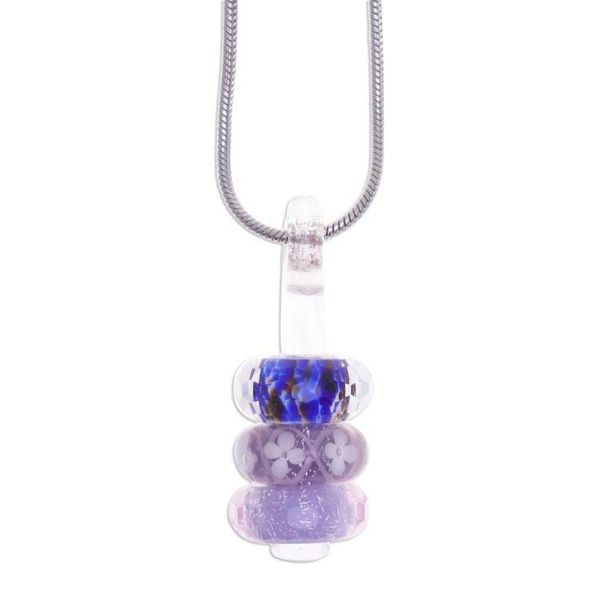 Alternate image for Floral Purple and Blue Glass Beaded Pendant Necklace Enchanted Amulets
