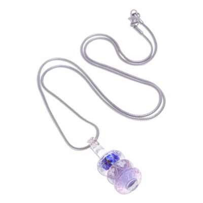 Alternate image for Floral Purple and Blue Glass Beaded Pendant Necklace Enchanted Amulets