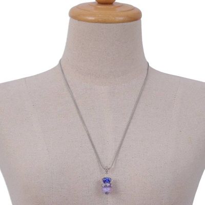 Alternate image for Floral Purple and Blue Glass Beaded Pendant Necklace Enchanted Amulets