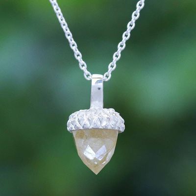 Primary image for Sterling Silver and Quartz Pendant Necklace Lovely Acorn in Yellow
