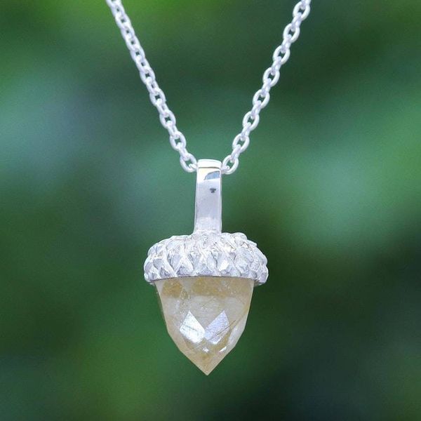 Alternate image for Sterling Silver and Quartz Pendant Necklace Lovely Acorn in Yellow